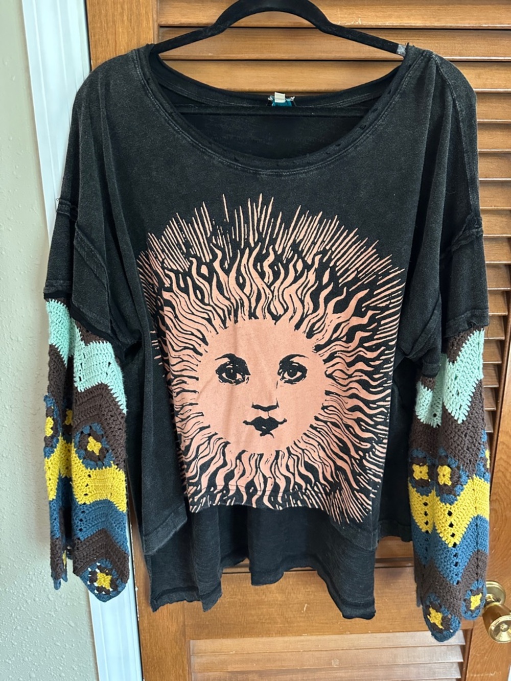 Jaded Gypsy oversized top with crochet bell sleeves